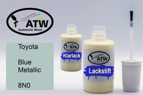 Toyota, Blue Metallic, 8N0: 20ml Lackstift + 20ml Klarlack - Set, von ATW Autoteile West.